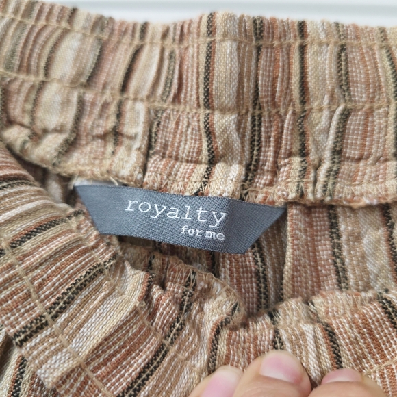 Ladies Striped Linen Blend Tan Women's Shorts, Elastic Drawstring Waist, XL - Picture 7 of 12